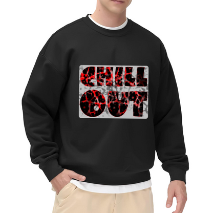 Chill Out Leopard Pattern Font Crewneck Sweatshirt Trendy Streetwear Graphic Pullover
