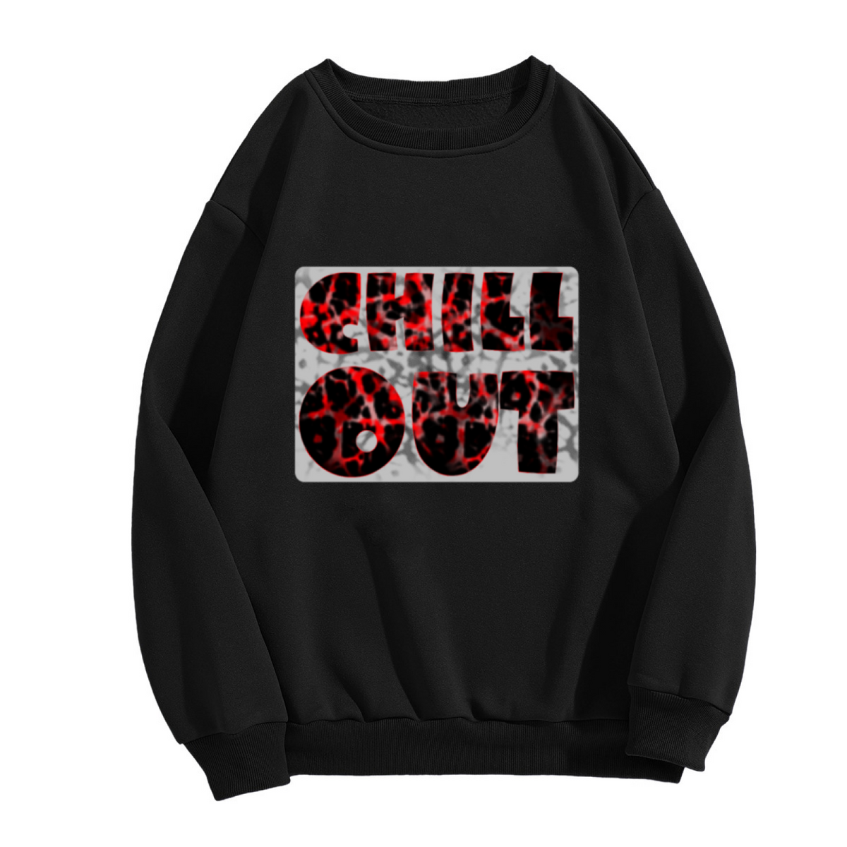 Chill Out Leopard Pattern Font Crewneck Sweatshirt Trendy Streetwear Graphic Pullover