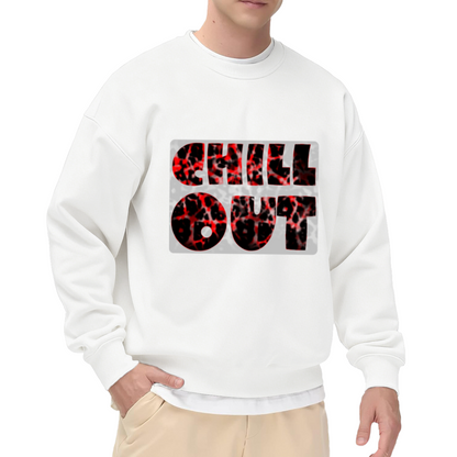 Chill Out Leopard Pattern Font Crewneck Sweatshirt Trendy Streetwear Graphic Pullover