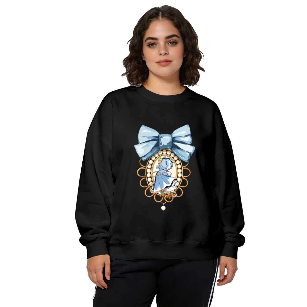 Vintage Cameo Bow?Knot Princess Graphic Crewneck Sweatshirt