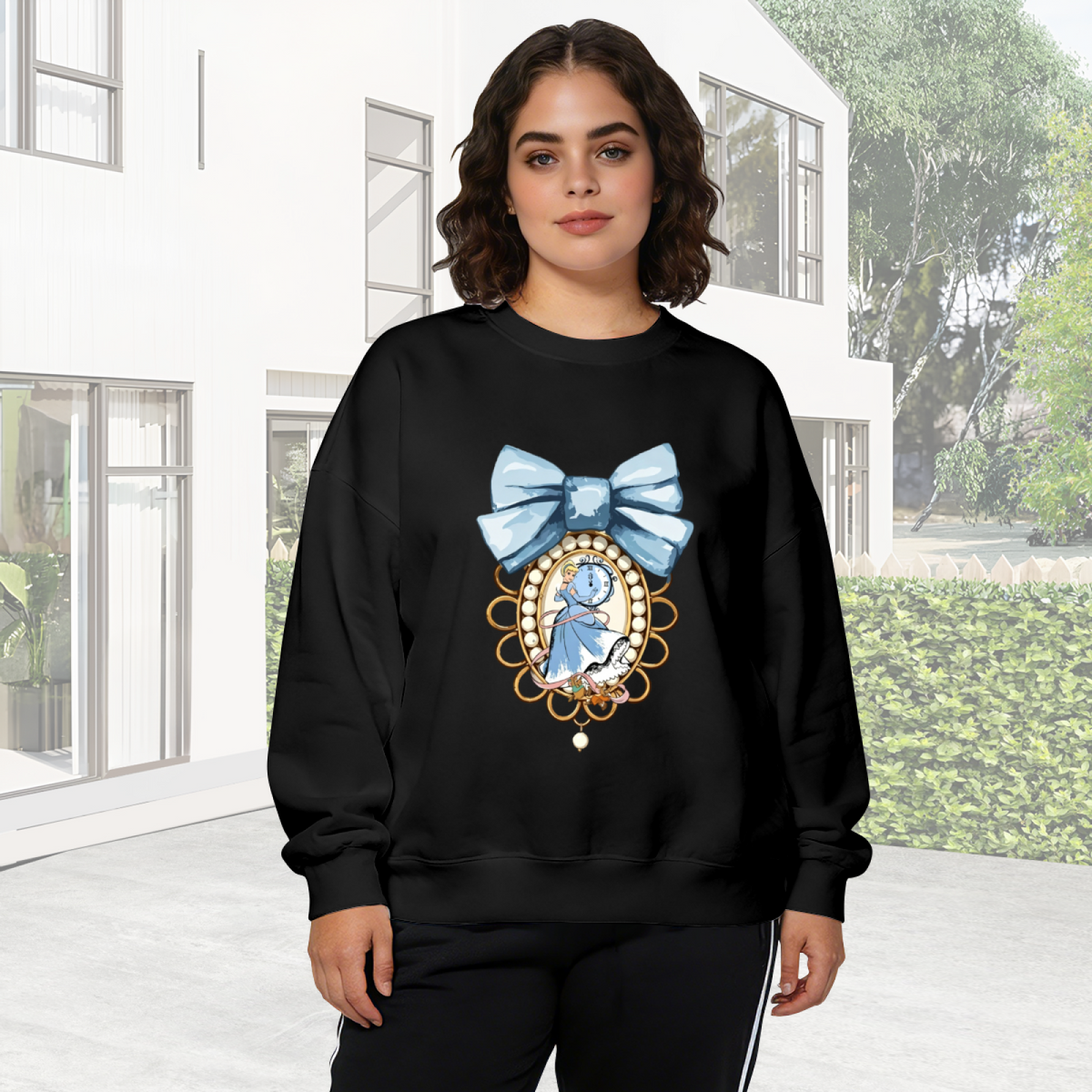Vintage Cameo Bow?Knot Princess Graphic Crewneck Sweatshirt