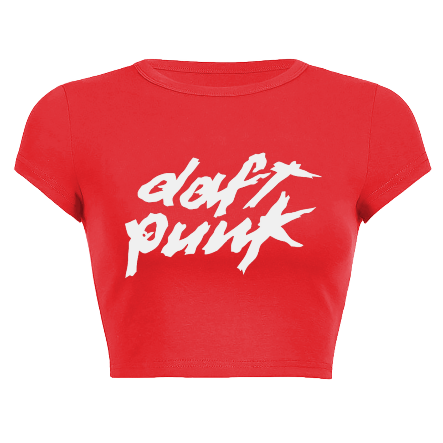 Daft Punk Punk Rock Bold Red Crop Top ¨C Retro Electronic Music Graphic Tee
