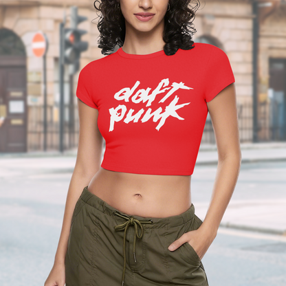 Daft Punk Punk Rock Bold Red Crop Top ¨C Retro Electronic Music Graphic Tee