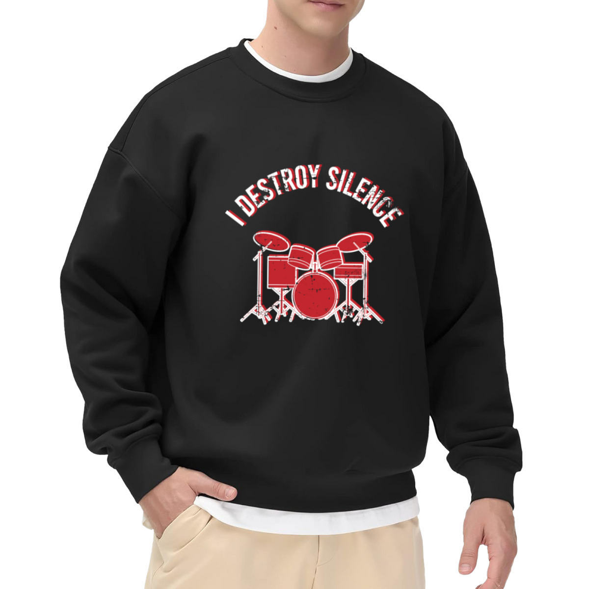 I Destroy Silence Drummer Graphic Crewneck Sweatshirt For Drum Lovers