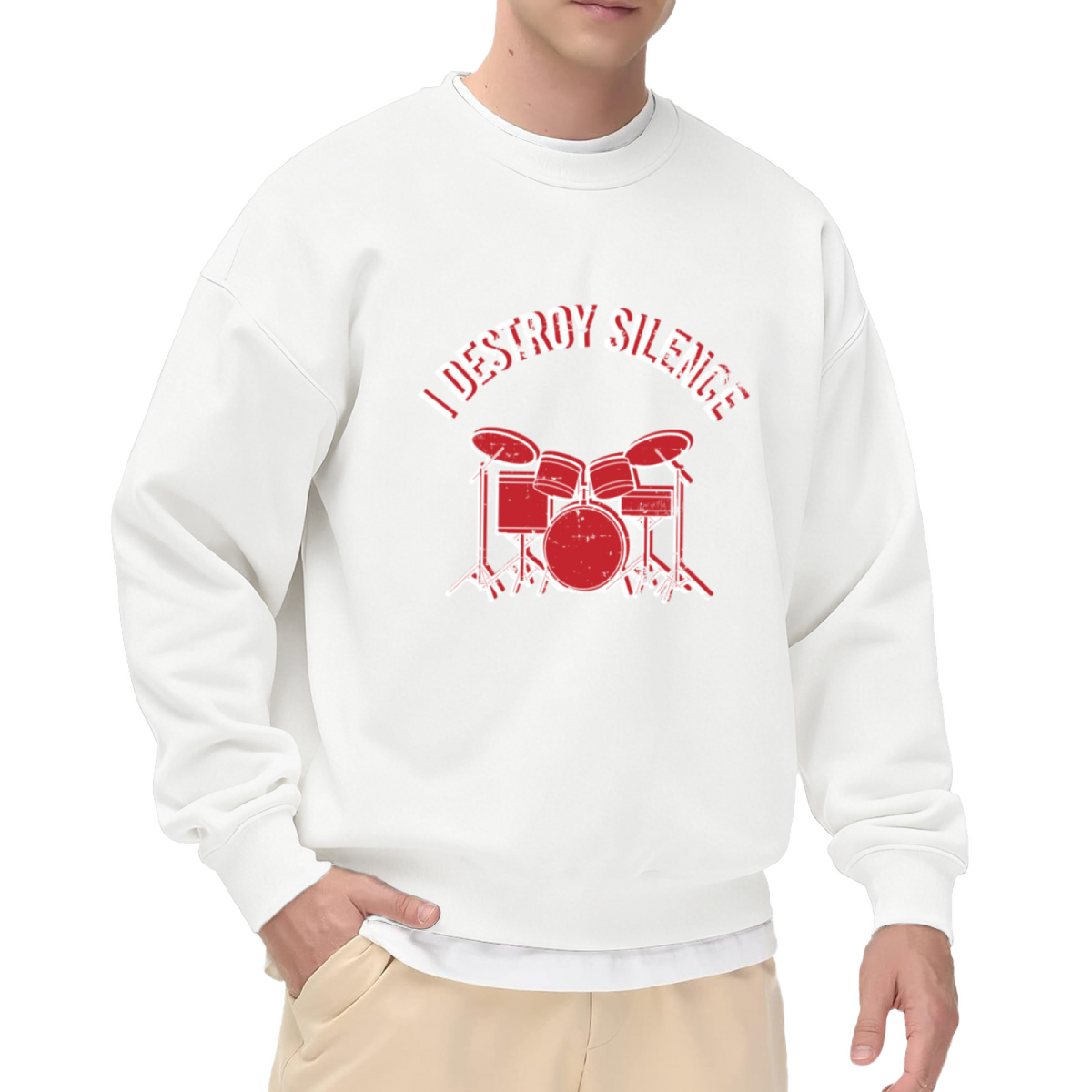 I Destroy Silence Drummer Graphic Crewneck Sweatshirt For Drum Lovers