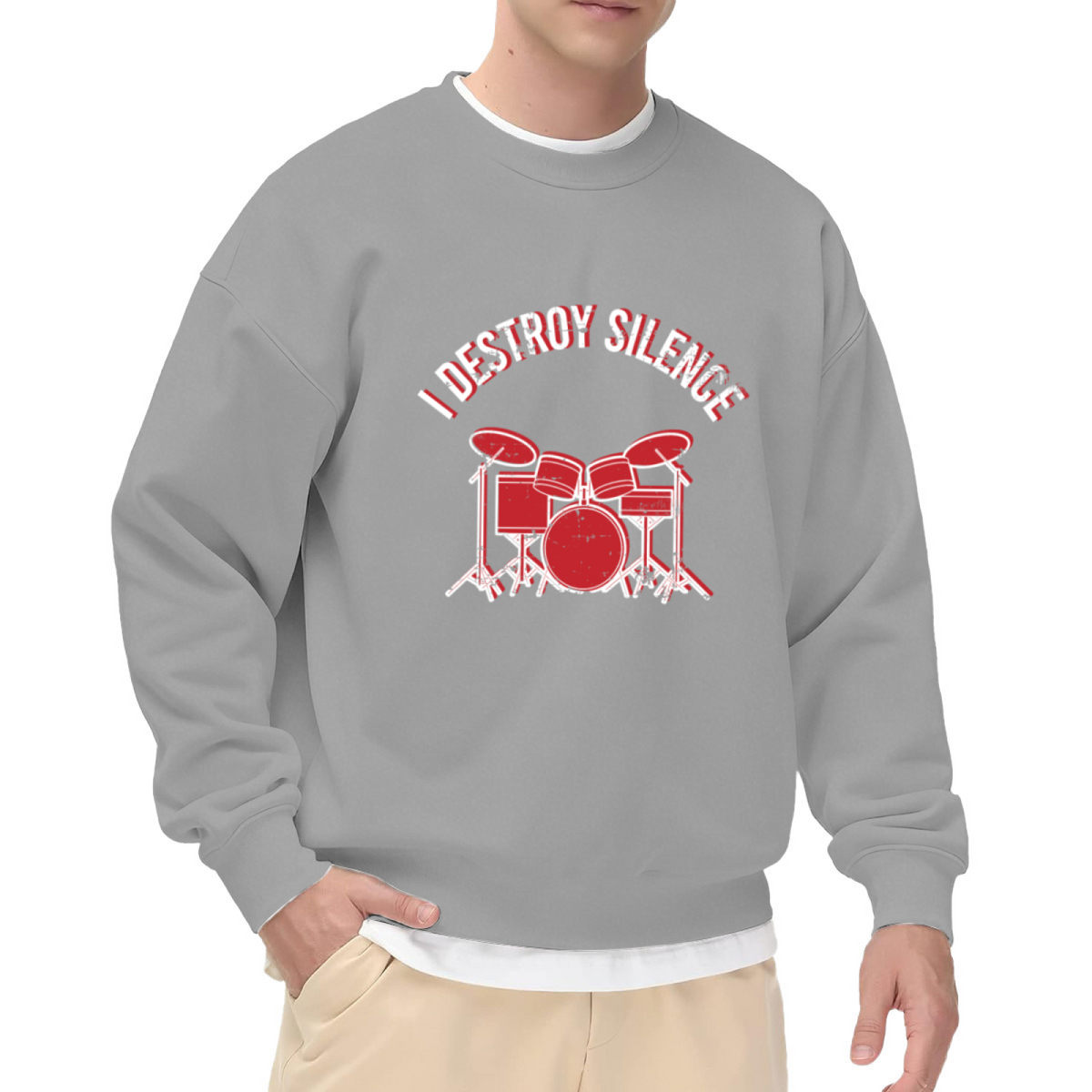 I Destroy Silence Drummer Graphic Crewneck Sweatshirt For Drum Lovers