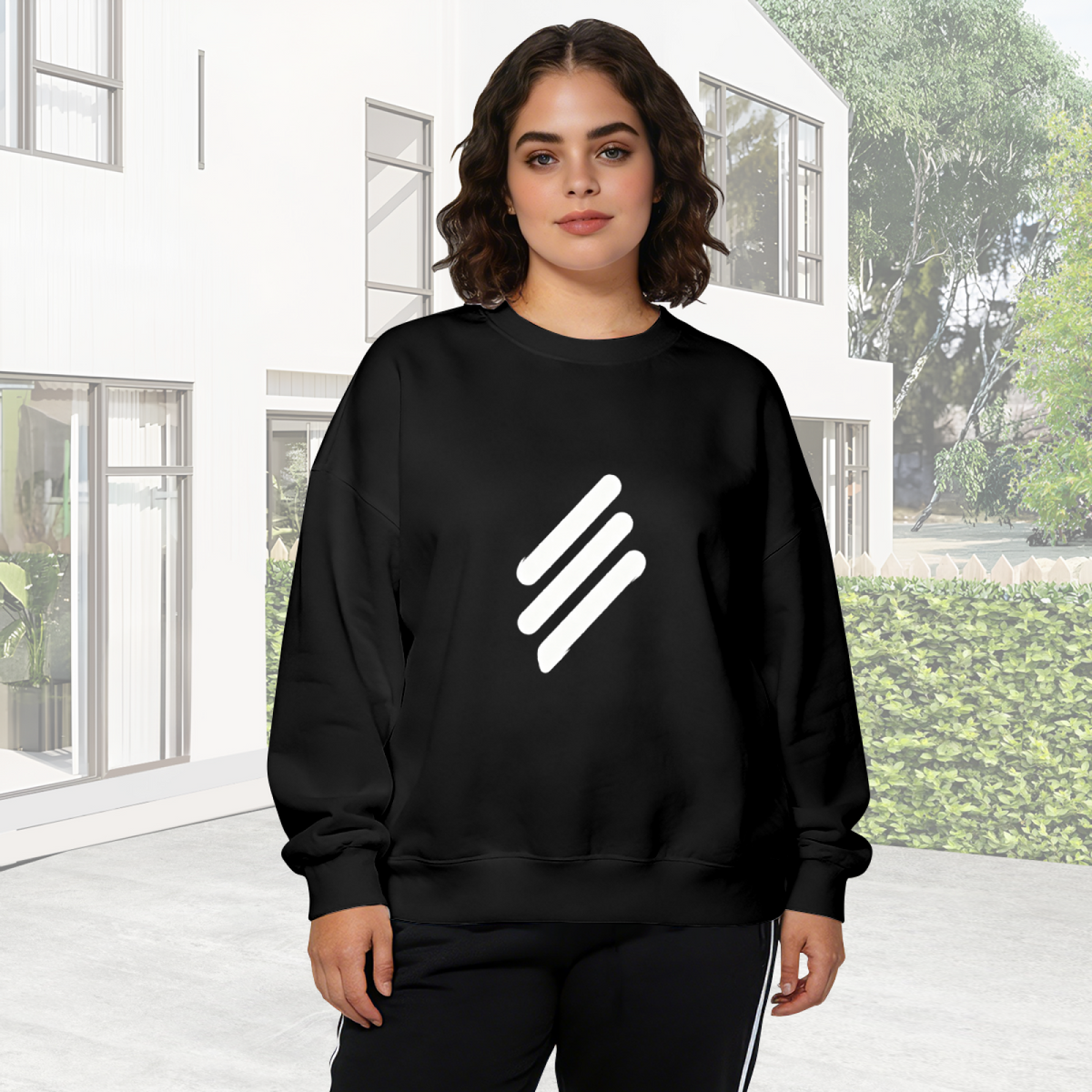 Modern Triple?Stripe Minimal Simple Graphic Crewneck Sweatshirt