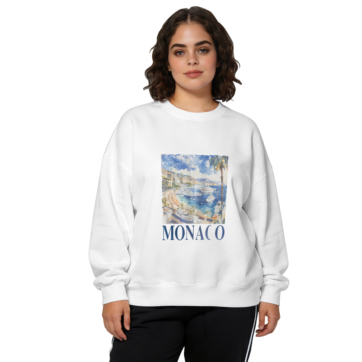 Vintage Monaco Coastal Watercolor View Crewneck Sweatshirt