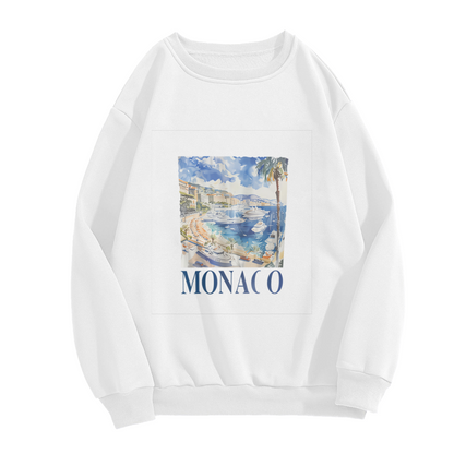 Vintage Monaco Coastal Watercolor View Crewneck Sweatshirt