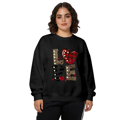 Vintage LOVE Leopard Plaid Heart Art Crewneck Sweatshirt