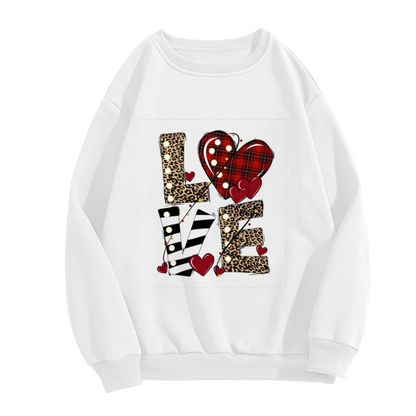 Vintage LOVE Leopard Plaid Heart Art Crewneck Sweatshirt