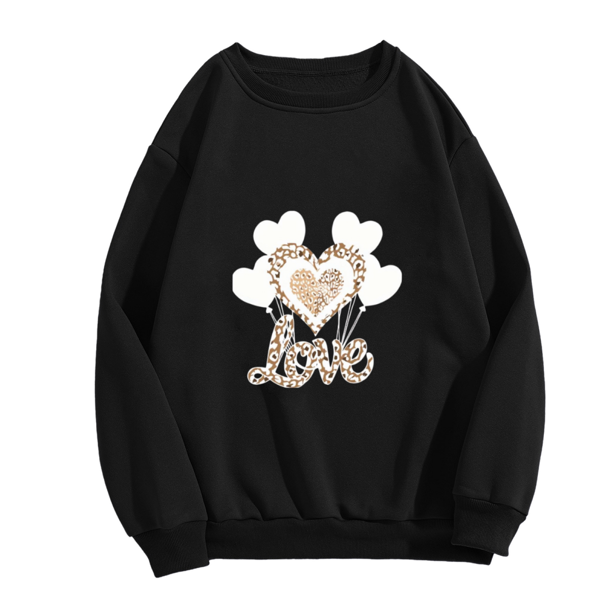 Leopard Print Love Heart Balloon Graphic Crewneck Sweatshirt
