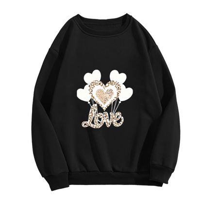 Leopard Print Love Heart Balloon Graphic Crewneck Sweatshirt