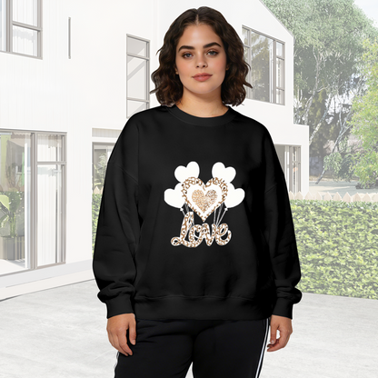 Leopard Print Love Heart Balloon Graphic Crewneck Sweatshirt