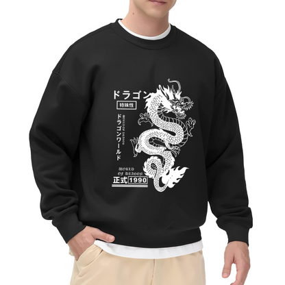 Japanese Retro White Dragon Streetwear Crewneck Sweatshirt