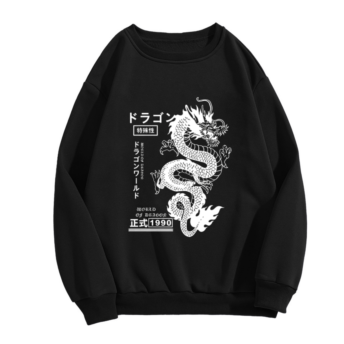 Japanese Retro White Dragon Streetwear Crewneck Sweatshirt