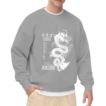 Japanese Retro White Dragon Streetwear Crewneck Sweatshirt