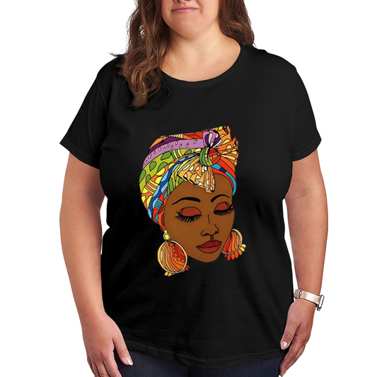 Bold Colorful African Queen Headwrap Afro Art Empowerment Black Tee