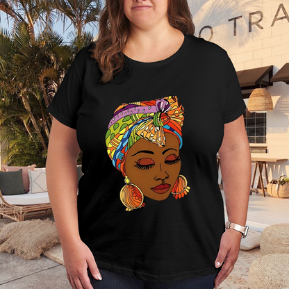 Bold Colorful African Queen Headwrap Afro Art Empowerment Black Tee