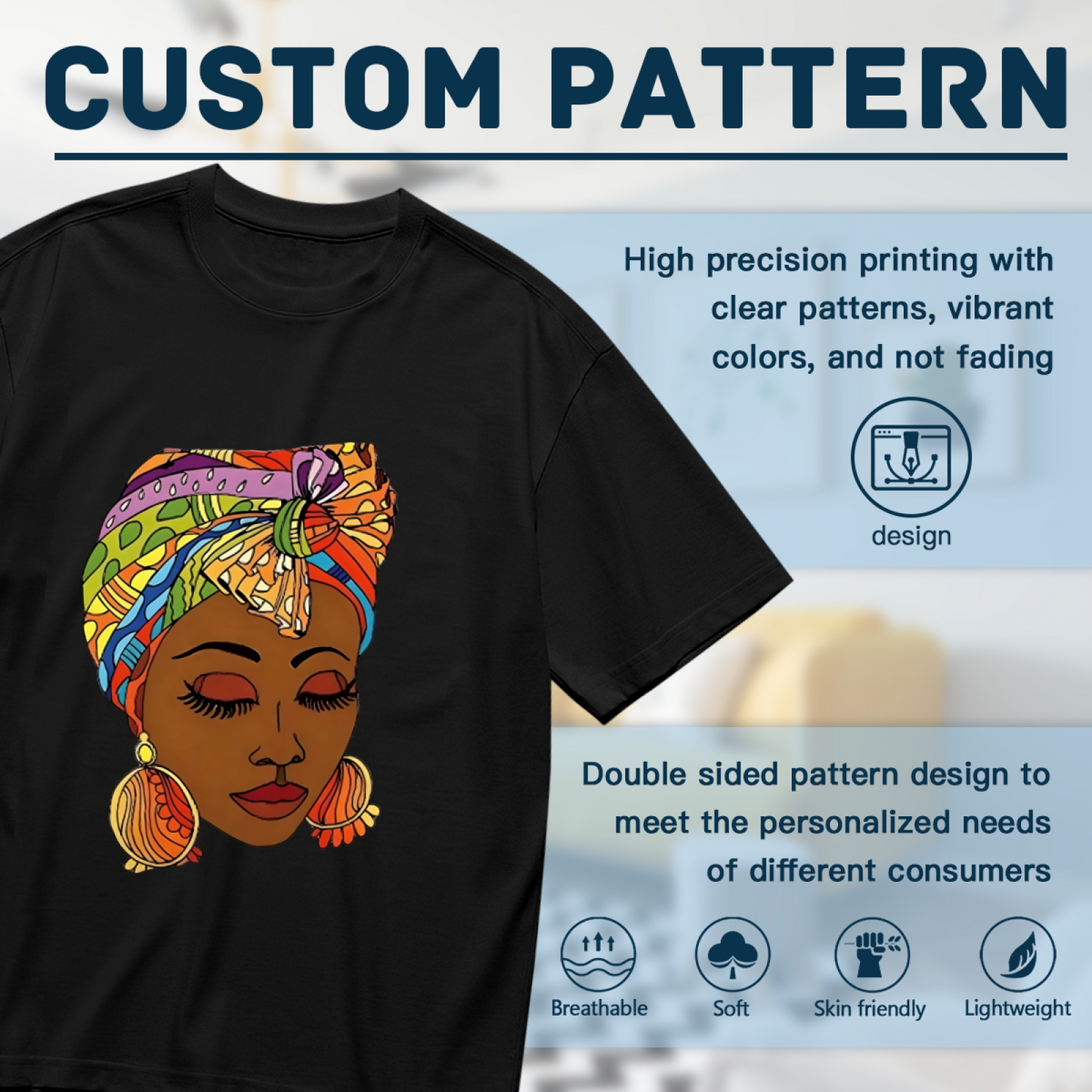 Bold Colorful African Queen Headwrap Afro Art Empowerment Black Tee