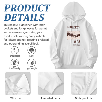 Retro Brooklyn 1898 Artwork Graphic Pullover Hoodie