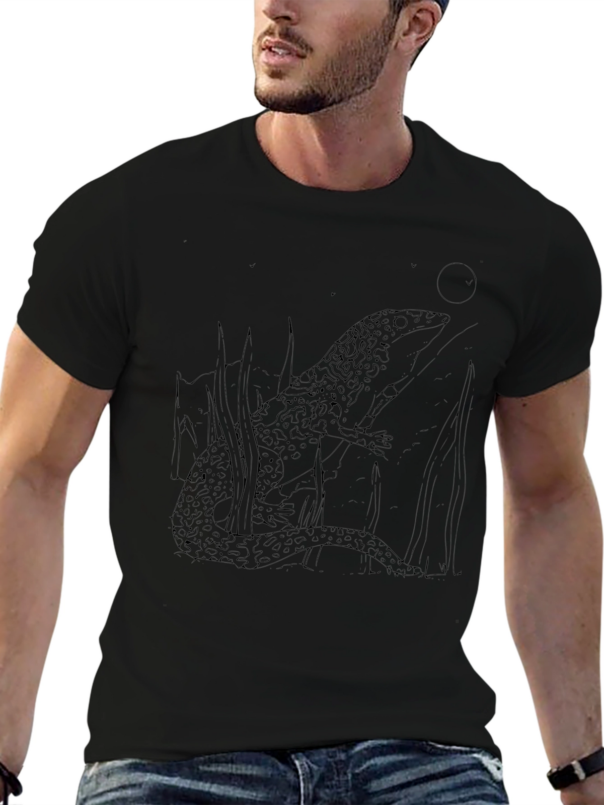 Lizard Graphic Tee - Black Cotton T-Shirt