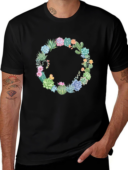 Cactus Wreath Graphic T-Shirt - Unisex Black Tee