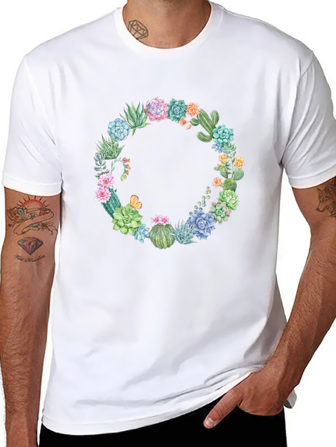 Cactus Wreath Graphic T-Shirt - Unisex Black Tee
