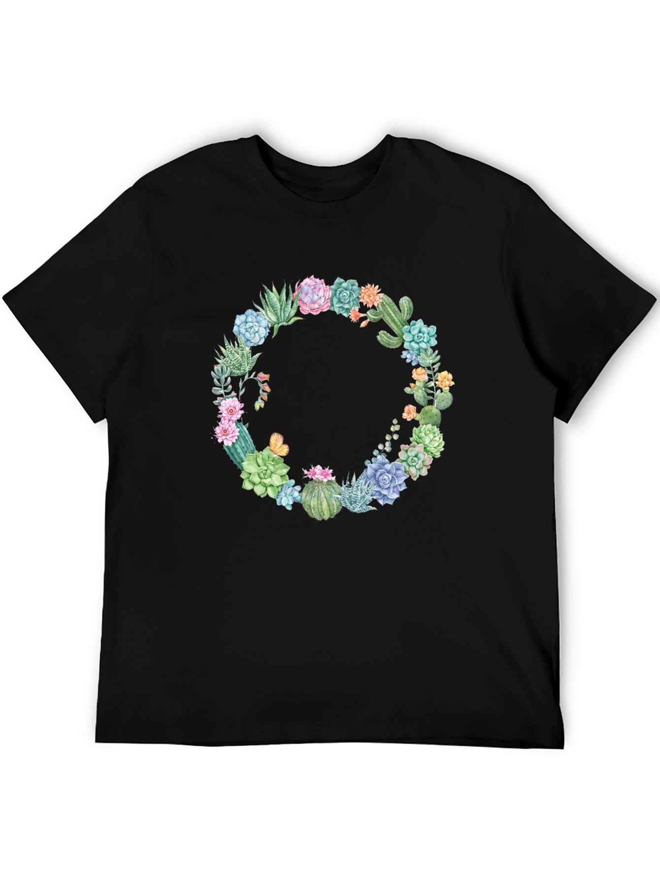 Cactus Wreath Graphic T-Shirt - Unisex Black Tee