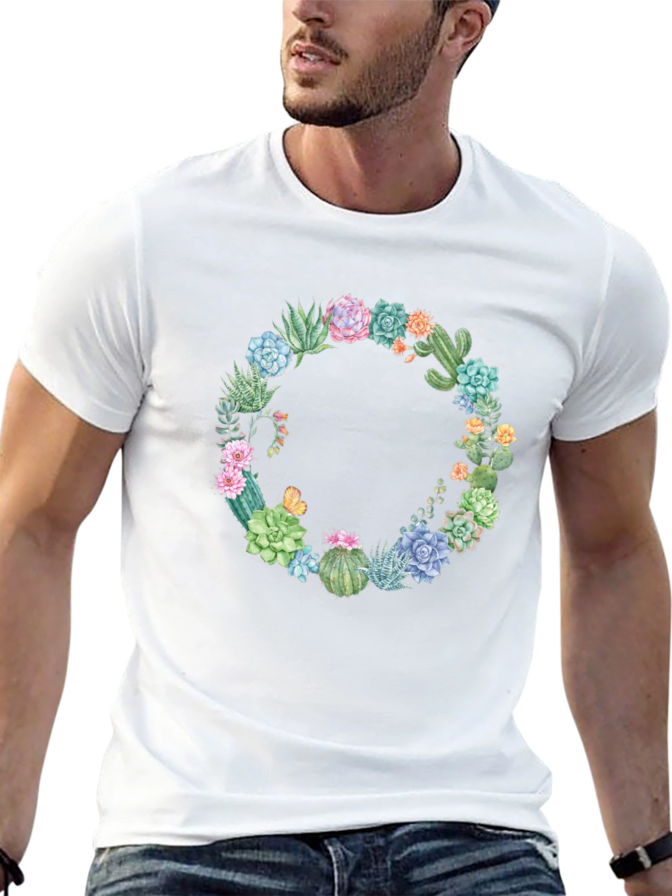 Cactus Wreath Graphic T-Shirt - Unisex Black Tee