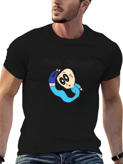 Yoga Master Cartoon Black T-Shirt
