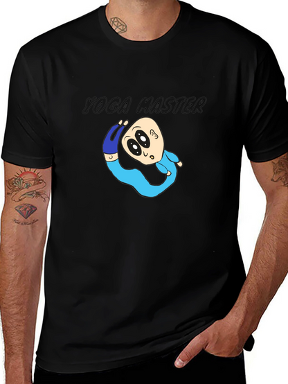 Yoga Master Cartoon Black T-Shirt