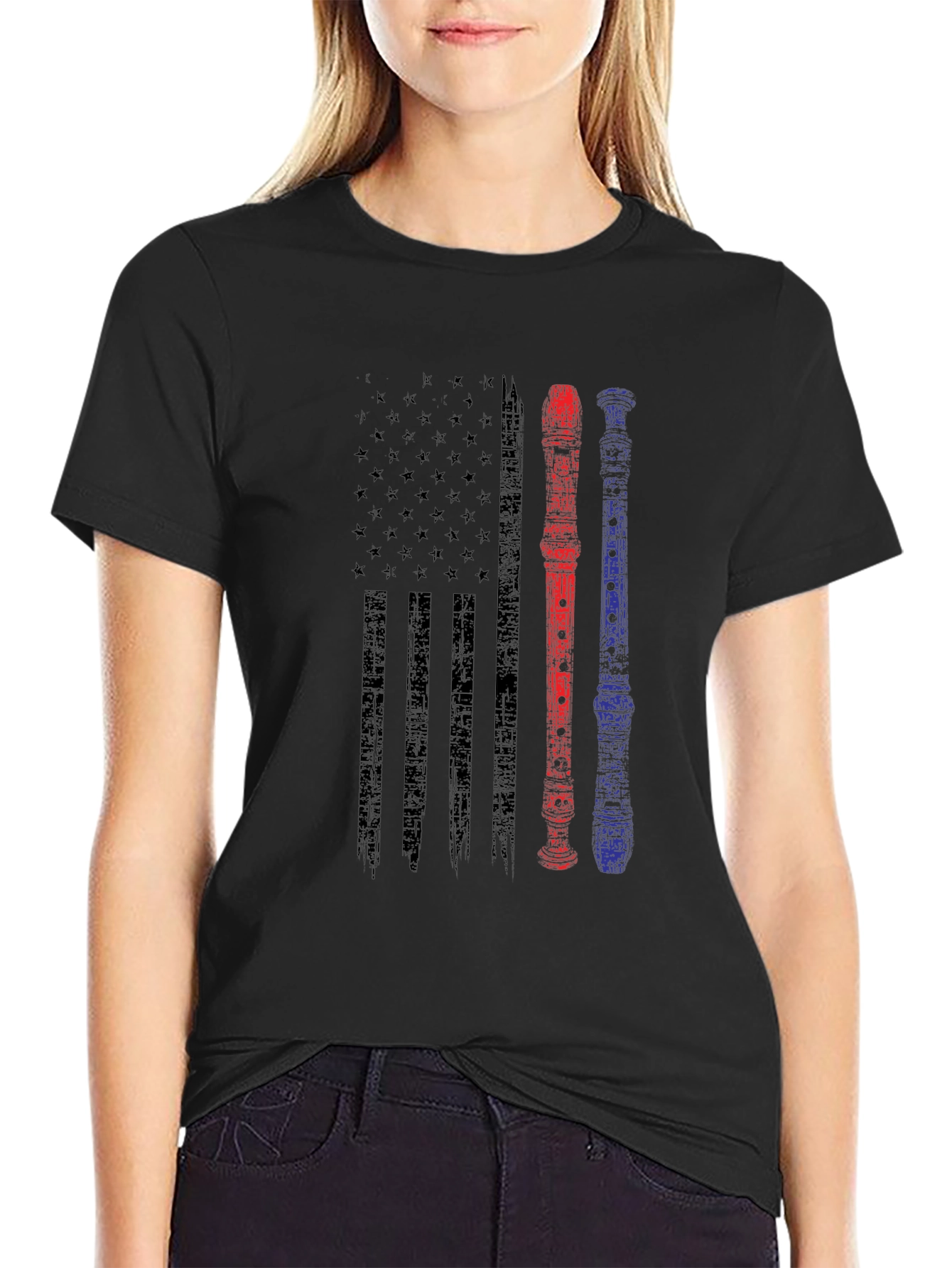 American Flag Recorder Music T-Shirt
