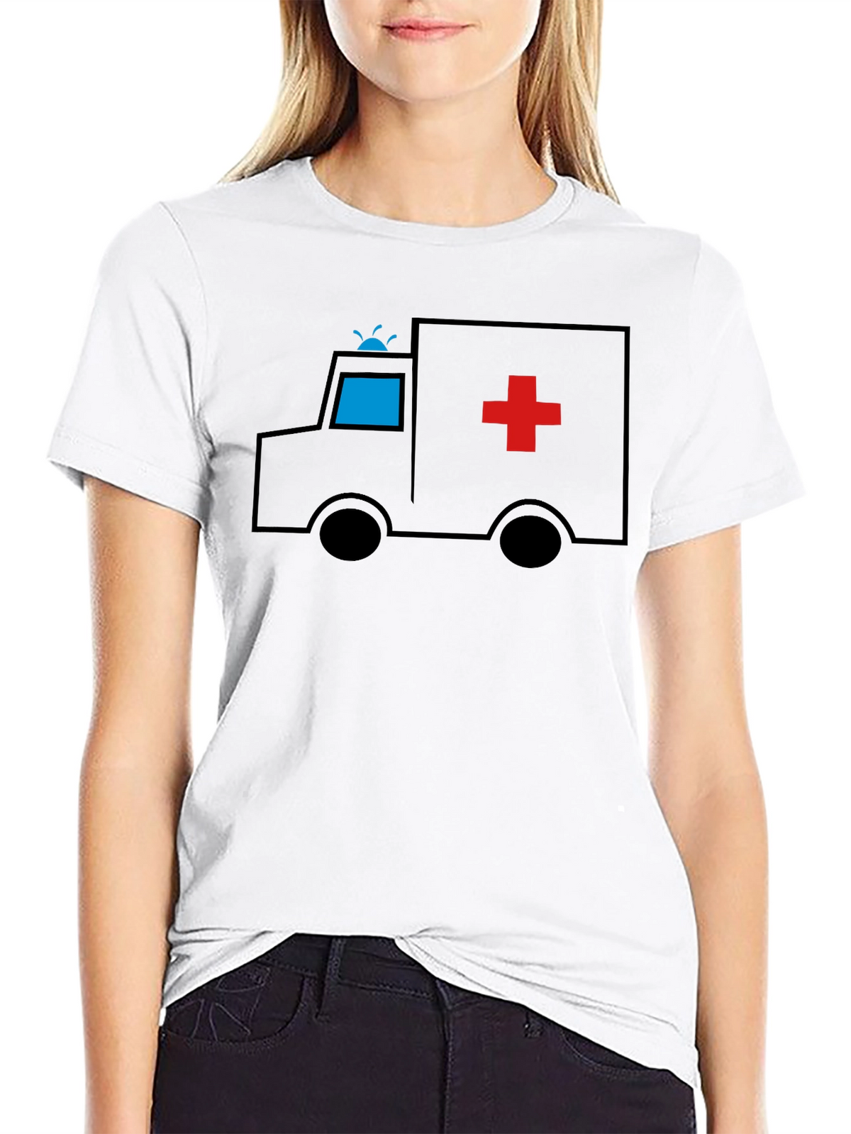 Cartoon Ambulance Black T-Shirt