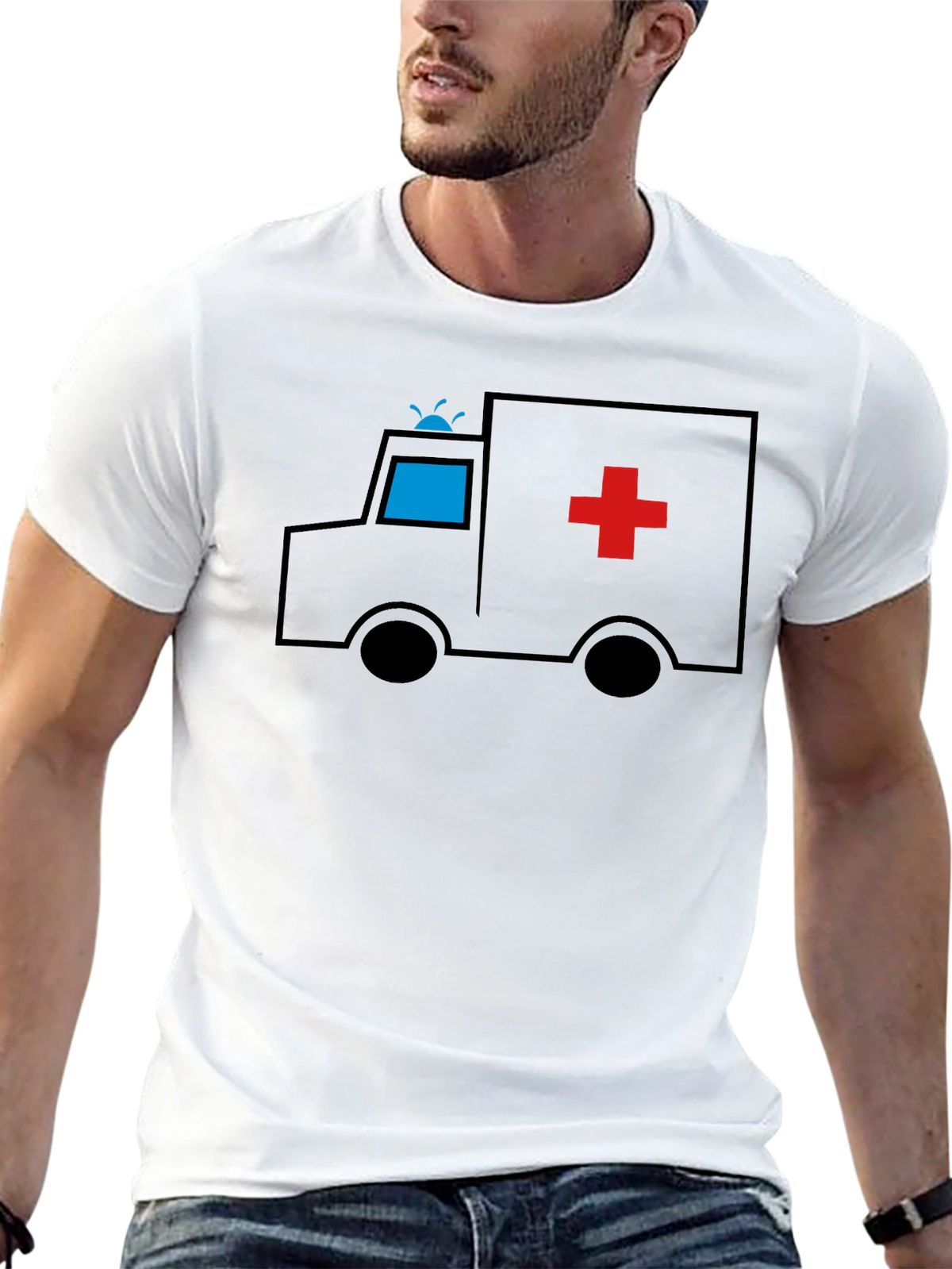 Cartoon Ambulance Black T-Shirt
