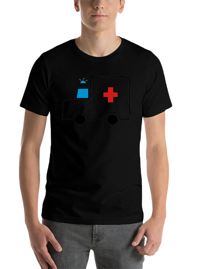 Cartoon Ambulance Black T-Shirt