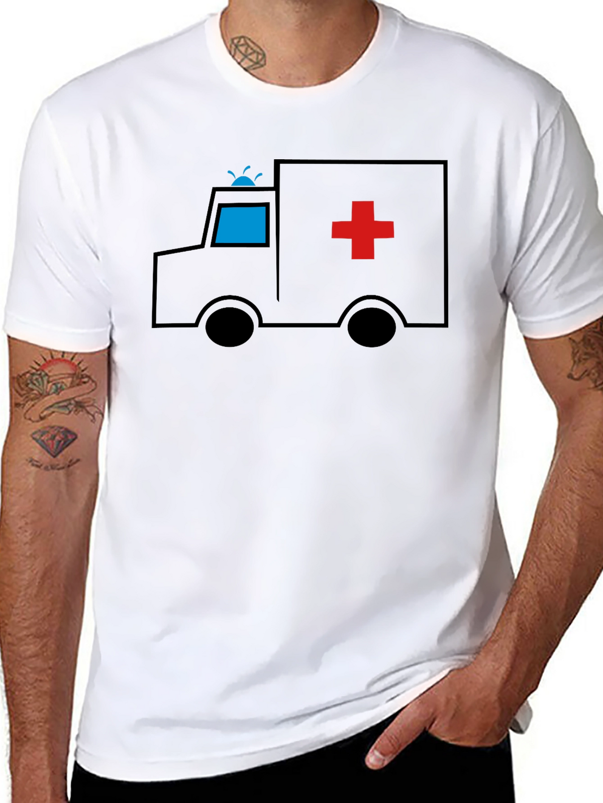 Cartoon Ambulance Black T-Shirt