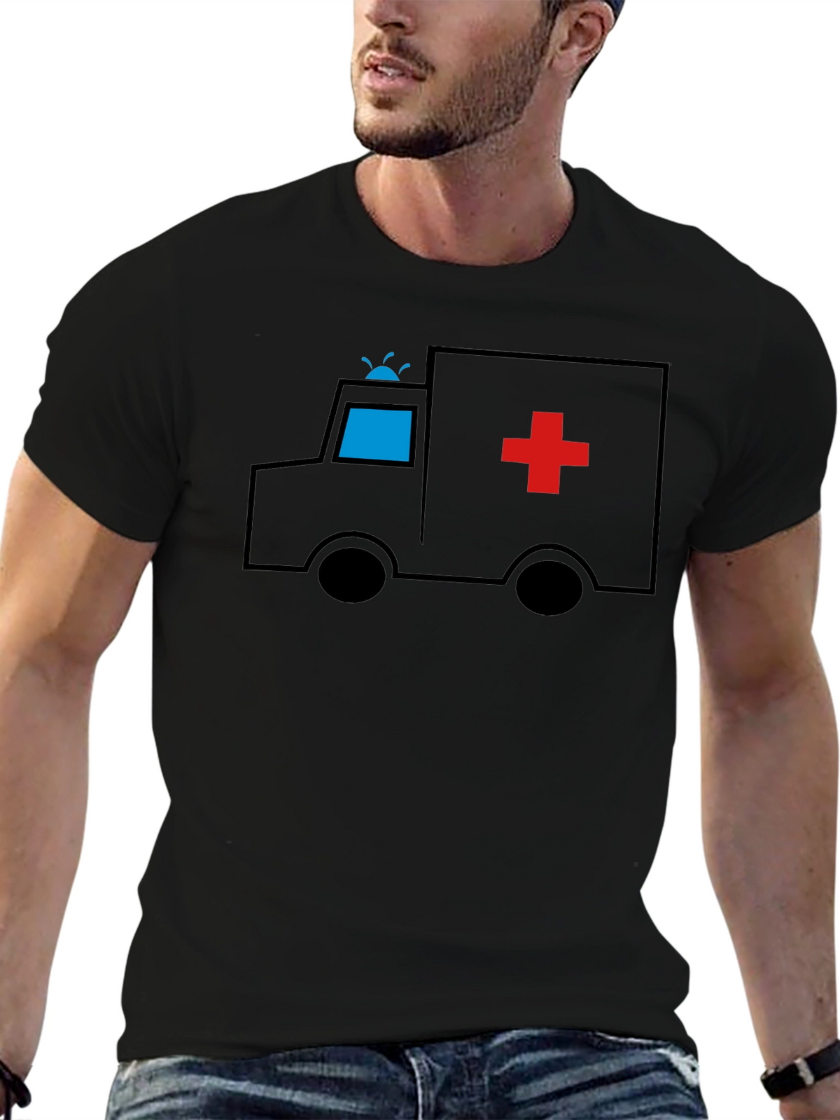 Cartoon Ambulance Black T-Shirt
