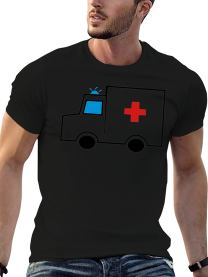 Cartoon Ambulance Black T-Shirt