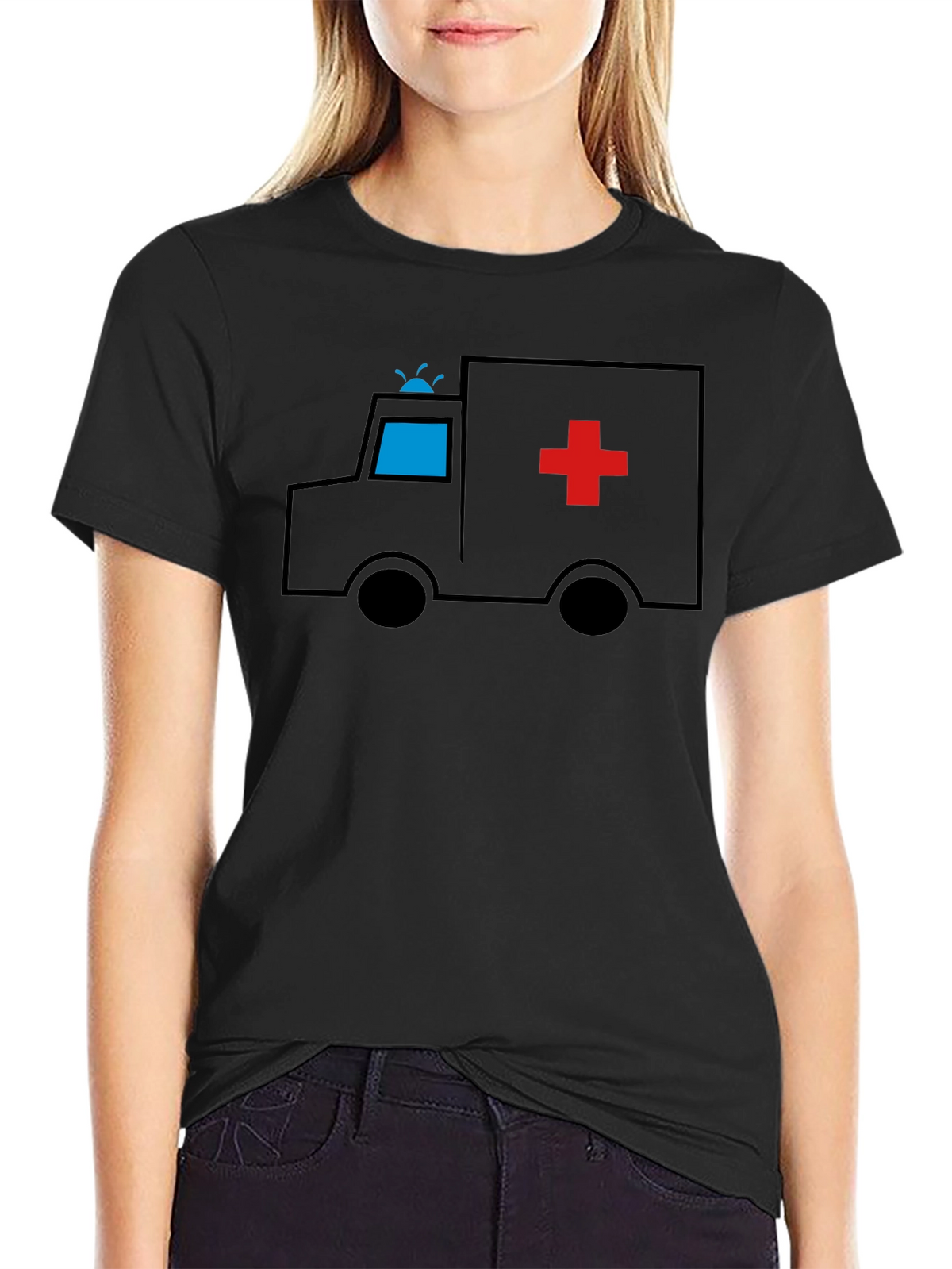 Cartoon Ambulance Black T-Shirt