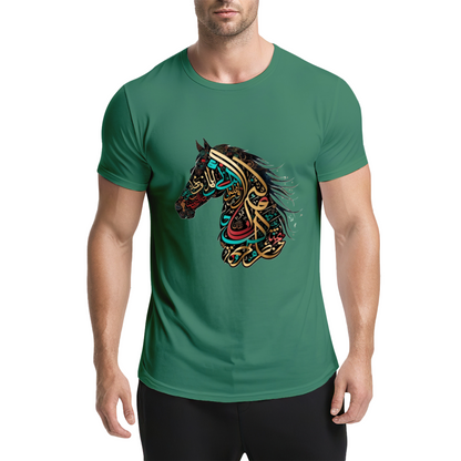 Colorful Arabic Calligraphy Horse Art Ethnic Style Tee