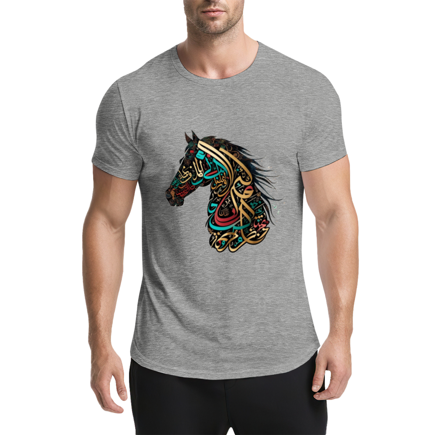 Colorful Arabic Calligraphy Horse Art Ethnic Style Tee