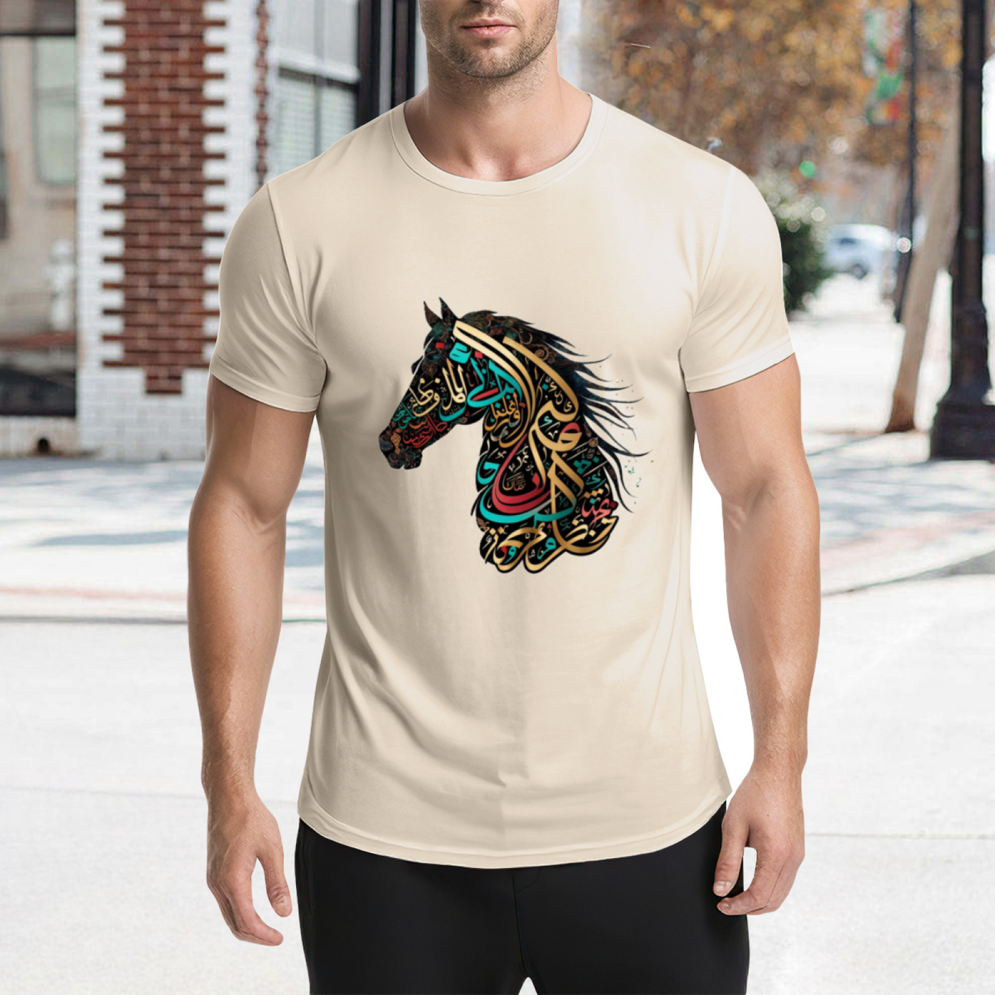 Colorful Arabic Calligraphy Horse Art Ethnic Style Tee