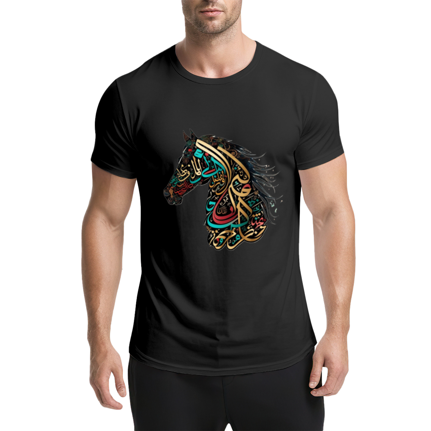 Colorful Arabic Calligraphy Horse Art Ethnic Style Tee