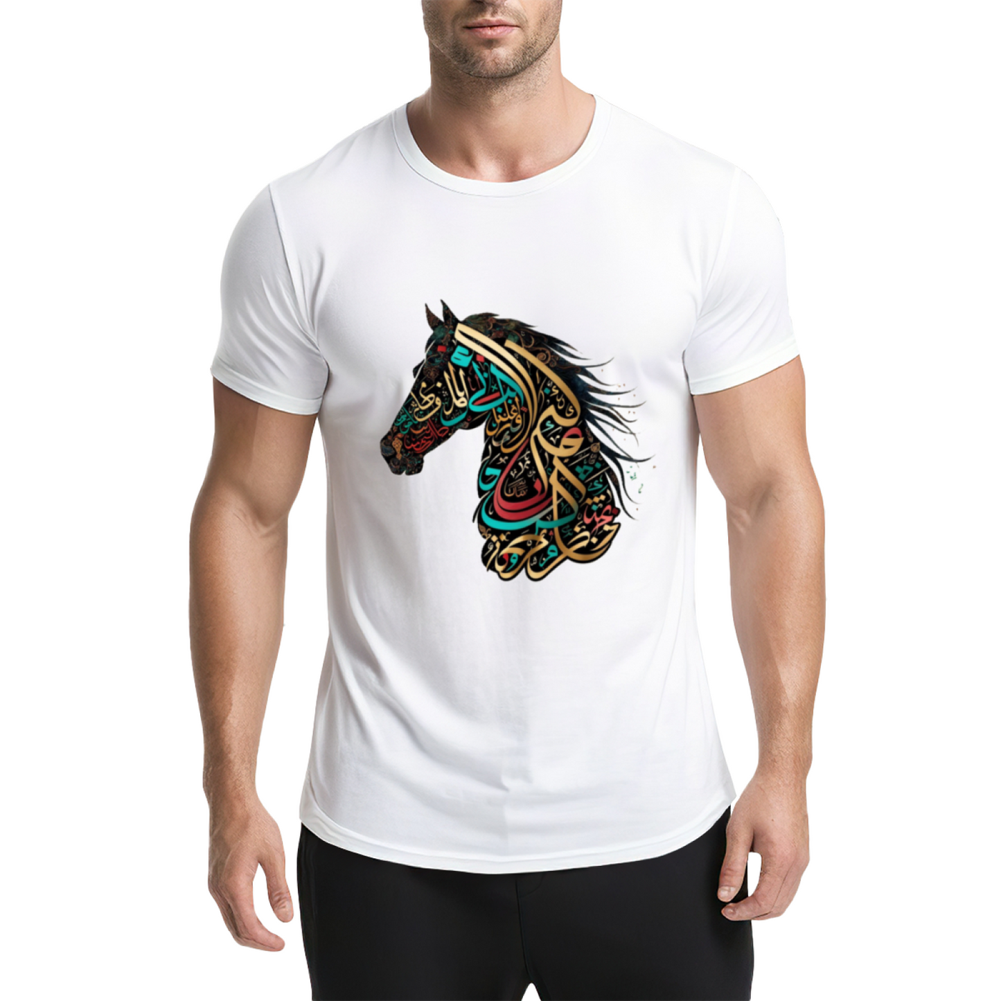 Colorful Arabic Calligraphy Horse Art Ethnic Style Tee