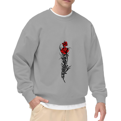 Gothic Red Rose Thorn Letter Graphic White Crewneck Sweatshirt Dark Streetwear