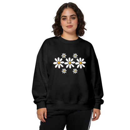 Minimal White Daisy Floral Pattern Crewneck Sweatshirt