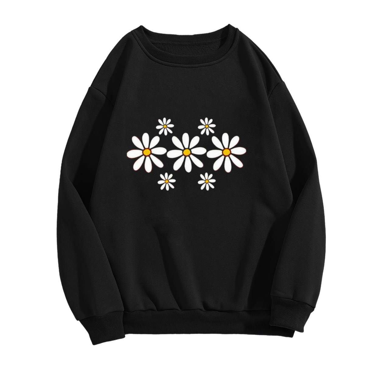 Minimal White Daisy Floral Pattern Crewneck Sweatshirt