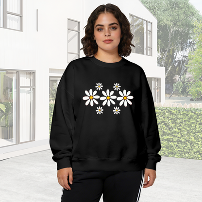 Minimal White Daisy Floral Pattern Crewneck Sweatshirt