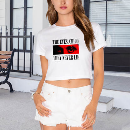The Eyes Chico They Never Lie Classic Movie White Crop Top ¨C Retro Film Fan Graphic Tee